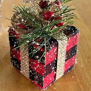 Red & Black Buffalo Plaid Rustic Holiday Gift Box Ornaments - Set of 4